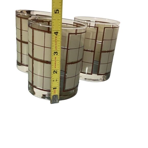 Georges Briand Brown Beige Checker Old Fashioned Whiskey Rocks Tumblers Glasses - Picture 4 of 5